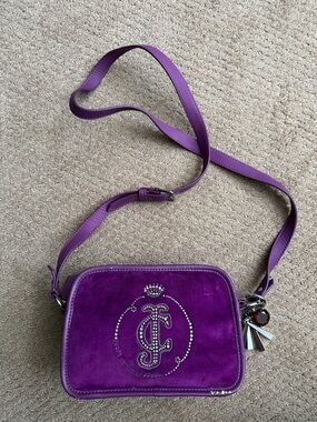 Purple Velvet Crossbody Shoulder Bag with Crystal Accent